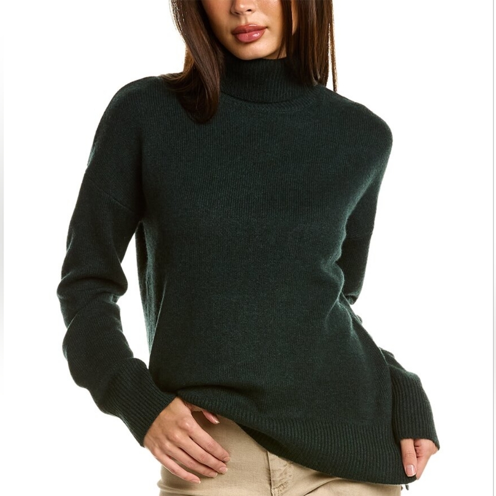 Theory Cashmere Turtleneck Sweater Dark Green Petite